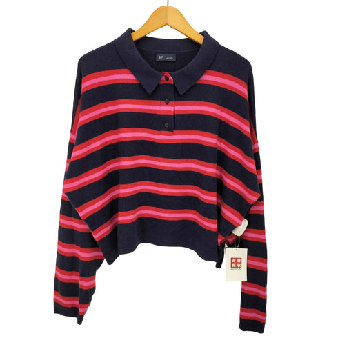 ギャップ Gap 24AW CASHSOFT POLO NAVY PINK STRI ボーダー クロップド ポロ ニット レディース import:XL