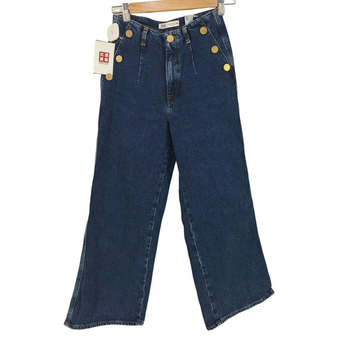 ザラ ZARA 金ボタン マリンテイストセミワイドデニムパンツ レディース 36