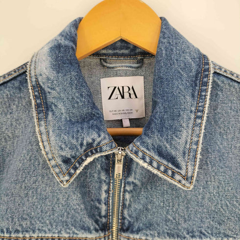 ザラ ZARA ジップアップ クロップド デニムジャケット レディース import:XS