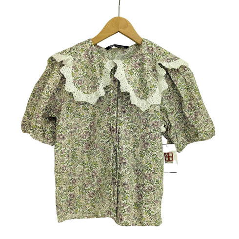 ザラ ZARA 花柄 ピーターパンカラー フリルブラウス レディース USA S