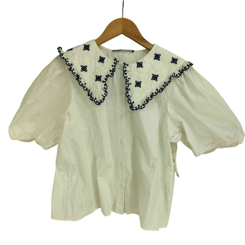 ザラ ZARA EMBROIDERED POPLIN TOP エンブロイダリー ビックカラー ポプリン ブラウス レディース USA S