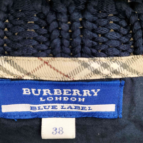 バーバリーブルーレーベル BURBERRY BLUE LABEL 襟ノバチェック ケーブル編み ニットドッキングワンピース レディース 38