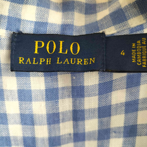 ポロラルフローレン POLO RALPH LAUREN ベルテッド リネン チェック 半袖 ワンピース 開襟 レディース 4
