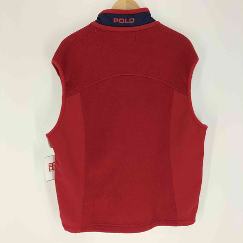 ポロゴルフラルフローレン POLO GOLF RALPH LAUREN 90S USA製 ロゴ タブ ネックライン ジップアップ フリース ベスト メンズ import:XL
