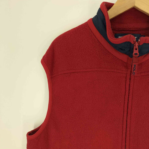 ポロゴルフラルフローレン POLO GOLF RALPH LAUREN 90S USA製 ロゴ タブ ネックライン ジップアップ フリース ベスト メンズ import:XL