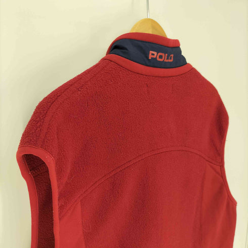 ポロゴルフラルフローレン POLO GOLF RALPH LAUREN 90S USA製 ロゴ タブ ネックライン ジップアップ フリース ベスト メンズ import:XL