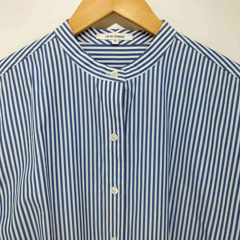 ニジュウサンク 23区 MY STANDARD L/S ノーカラー ストライプシャツ レディース JPN:38