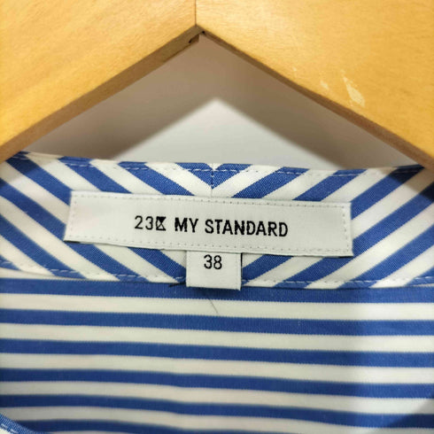 ニジュウサンク 23区 MY STANDARD L/S ノーカラー ストライプシャツ レディース JPN:38