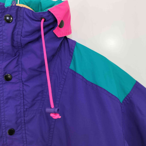 コロンビア Columbia 80S 紺タグ フード収納可 マルチカラー ナイロン ハーフジップアノラック メンズ import:S