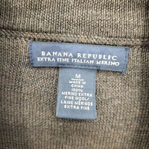 バナナリパブリック BANANA REPUBLIC MERINO EXTRA FINE WOOL メリノ ウール エルボー 切替 2WAY ネック L/S ポロ シャツ メンズ import:M