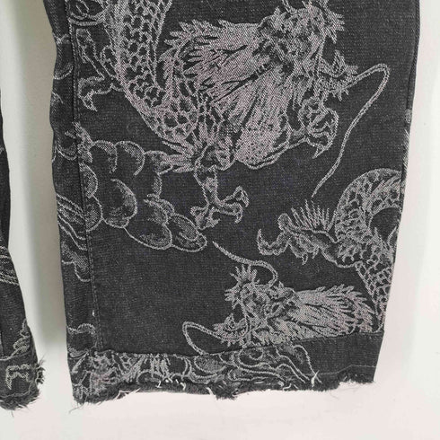 ドラゴン刺繍 ブラックデニムパンツ レディース JPN:M