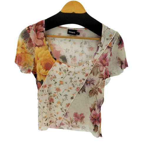 デシグアル Desigual 24AW Tulle flower T-shirt レディース import:L