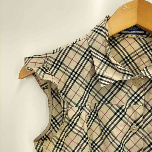 バーバリーブルーレーベル BURBERRY BLUE LABEL ホース刺繍 ノバチェック ノースリーブ フリルブラウス レディース 36