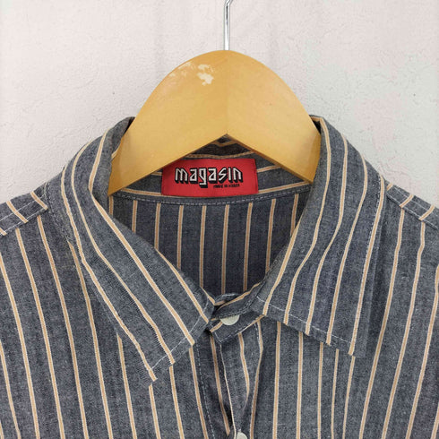 マガザン MAGASIN ストライプ柄 コットン長袖シャツ メンズ
