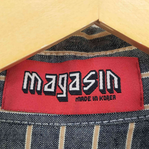 マガザン MAGASIN ストライプ柄 コットン長袖シャツ メンズ