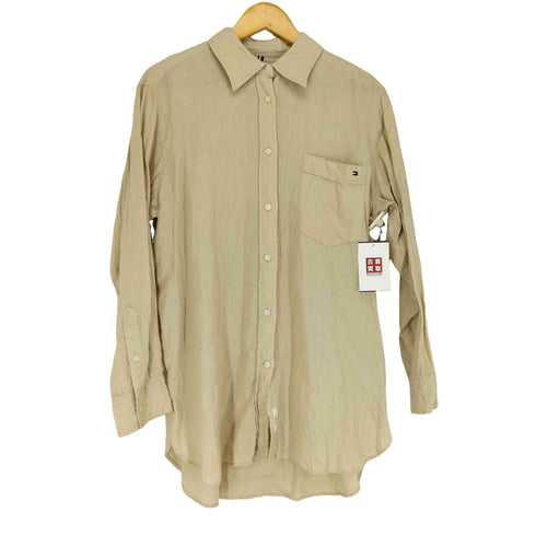 トミーヒルフィガー TOMMY HILFIGER フロントポケット レギュラーカラー リネンシャツ レディース US:36