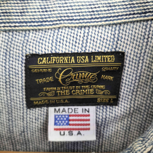クライミー THE CRIMIE USA製 両面刺繍ストライプ柄コットンシャツ メンズ import:L