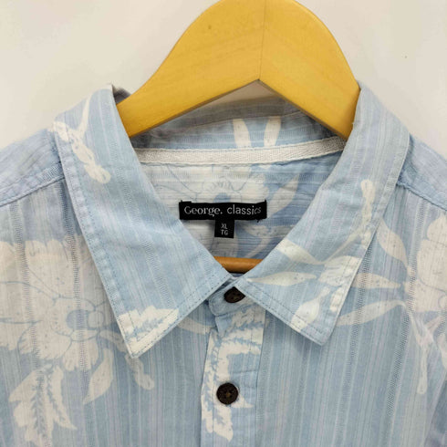 ジョージ GEORGE classics 木ボタン ストライプ フラワープリント アロハシャツ メンズ import:XL