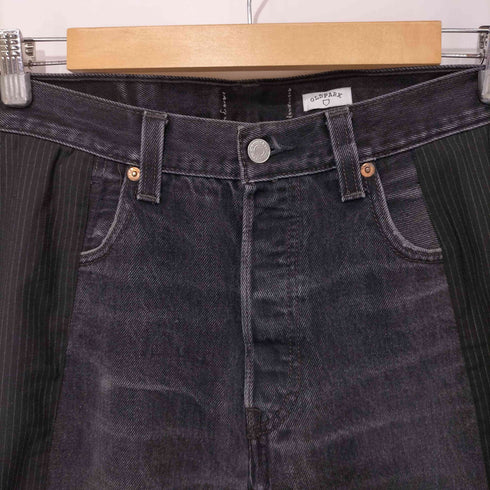 OLD PARK ボタン裏3757刻印 ドッキング カットオフ リメイク ボタンフライ ブラック デニム パンツ メンズ JPN:M
