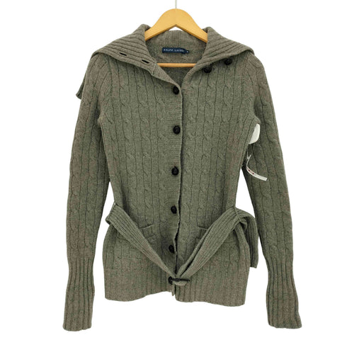 ラルフローレン RALPH LAUREN ウールカシミヤ ベルデット ケーブルニット カーディガン レディース import:M