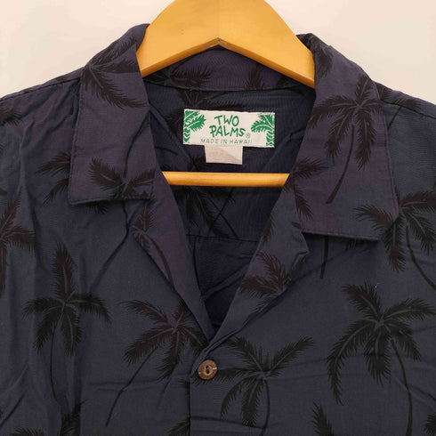 トゥーパームス TWO PALMS ハワイ製 レーヨン ヤシの木柄 オープンカラー アロハシャツ メンズ JPN:L