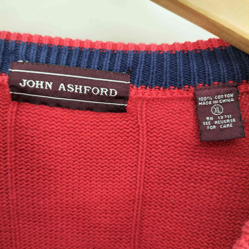 ジョンアッシュフォード JOHN ASHFORD 90S コットン クルーネック ストライプ デザイン プルオーバー ニット メンズ import:XL