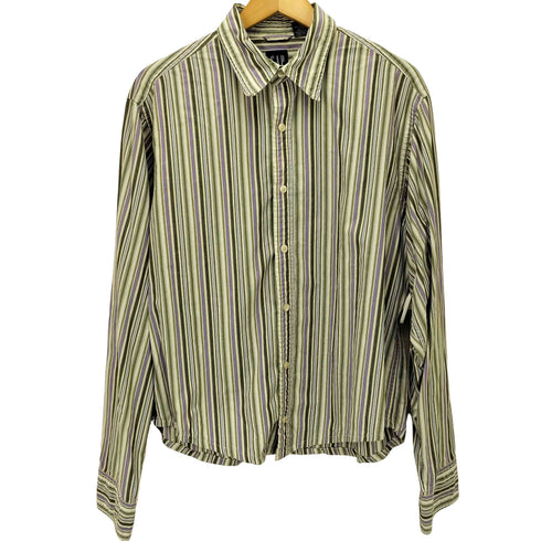 ギャップ Gap 00S 紺タグ L/S マルチストライプ シャツ メンズ import:M