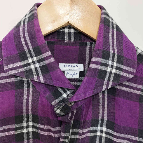 オリアン ORIAN SLIM FIT カッタウェイ チェック柄 L/S シャツ メンズ
