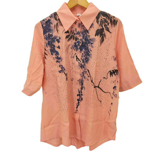 Sawa a la mode パステルカラー リーフ柄 シャツ チュニック レディース FREE