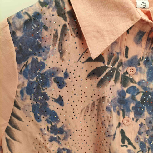 Sawa a la mode パステルカラー リーフ柄 シャツ チュニック レディース FREE