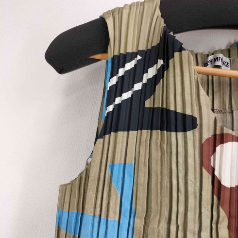 イッセイミヤケ ISSEY MIYAKE 90s 1998 シャチ 魚 幾何学模様 ノースリーブプリーツカットソー レディース XL