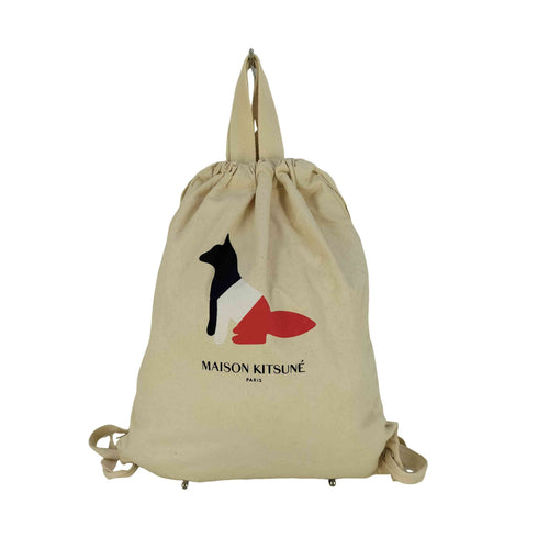 メゾンキツネ MAISON KITSUNE ロゴプリント 巾着 キャンバス バックパック トートバッグ メンズ