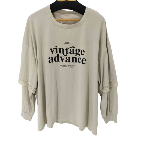 袖フリルデザイン フロントプリント L/S Tシャツ レディース