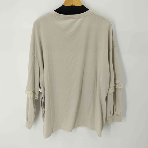 袖フリルデザイン フロントプリント L/S Tシャツ レディース
