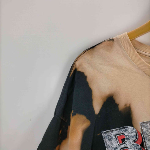 ブリーチ加工 アーティストプリントクルーネックTシャツ メンズ 2XL