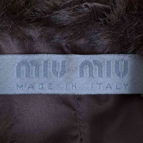 ミュウミュウ miu miu 90s イタリア製 レザー 切替 毛皮 ファー ステンカラーコート レディース 42