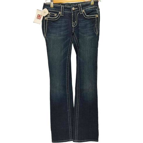 MISS ME JEANS ステッチ クロス リベット ローライズ ブーツカット デニム パンツ Y2K レディース 26