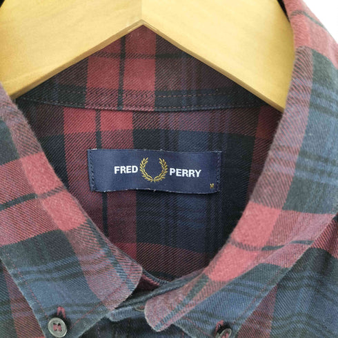 フレッドペリー FRED PERRY ロゴ 刺繍 マドラスチェック B.D L/S シャツ メンズ import:M