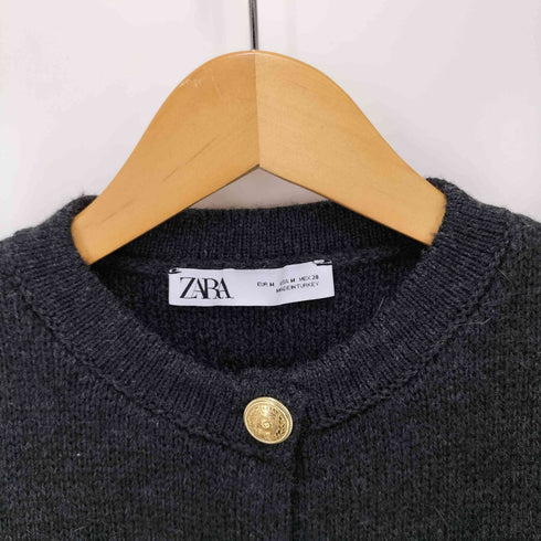 ザラ ZARA 金ボタン ウール混 ミックスファブリック カーディガン レディース import:M