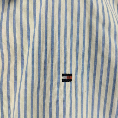トミーヒルフィガー TOMMY HILFIGER CLASSIC FIT ワンポイント刺繍 ストライプ柄 長袖シャツ レディース import:M