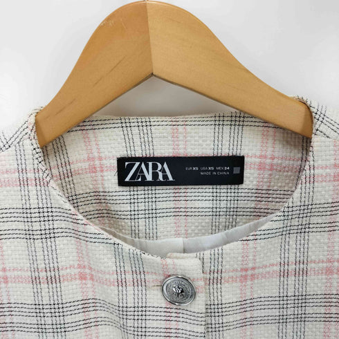 ザラ ZARA チェック フェイクフラップ クロップド ジャケット レディース import:XS