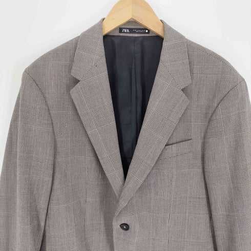 ザラ ZARA レーヨン混 グレンチェック 2B テーラード ジャケット メンズ EUR:50