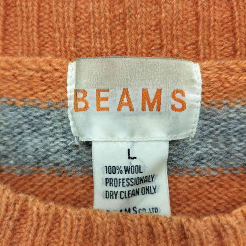 ビームス BEAMS 90-00S オレンジ文字タグ ボーダー ウール クルーネック ニット メンズ JPN:L
