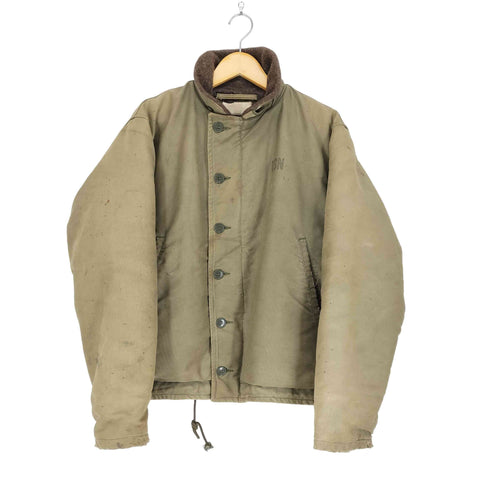 ユーエスネイビー U.S.NAVY 40~50S コの字留め デコTALONジップ N-1 DECK JACKET 中期~後期 メンズ