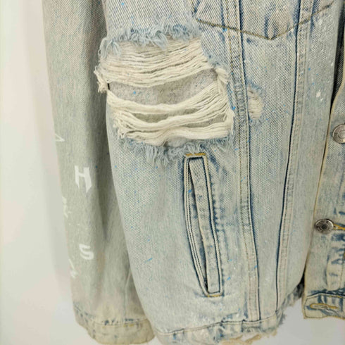 ザラ ZARA PAINTED CRUSHED DENIM JACKET ペイント クラッシュ デニム ジャケット メンズ import:L