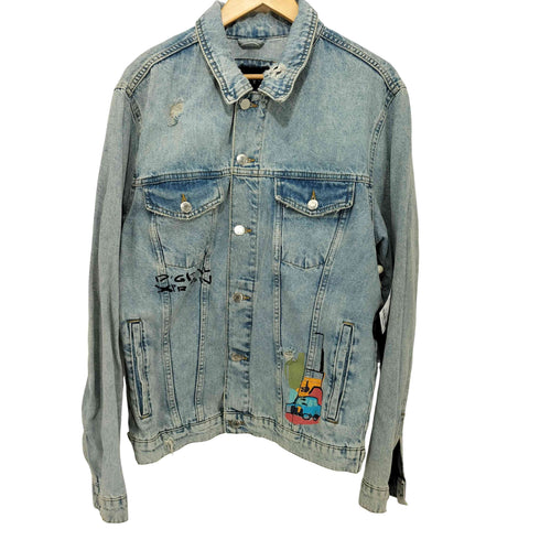 ザラ ZARA PRINTED DENIM JACKET プリンテッド デニム ジャケット メンズ import:L