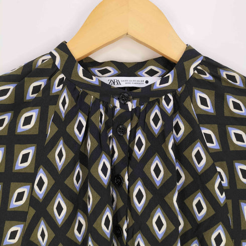 ザラ ZARA バンドカラー ハーフボタン シャツワンピース レディース import:XS