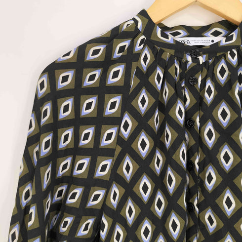 ザラ ZARA バンドカラー ハーフボタン シャツワンピース レディース import:XS