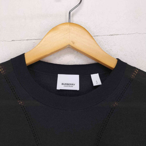 バーバリー BURBERRY Ladies Black Short Sleeve Logo Intarsia Wool Silk Cashmere Top レディース S