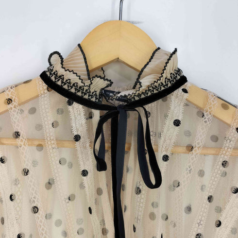 ザラ ZARA レース刺繍 シアー スキッパーシャツブラウス レディース import:XS